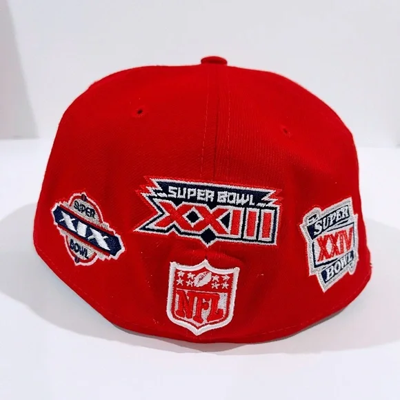 SF 49ERS RED Fitted Hat with Super Bowl Patches. Unisex. - Picture 5 of 6